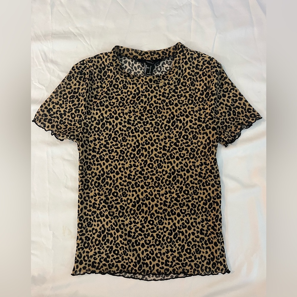 Forever 21 Leopard Mesh Fitted Short Sleeve Tee